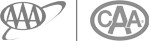 The image shows the logos for "AAA" and "CAA," both enclosed in circles, with a stylized swoosh and line dividing them.