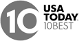 The image displays the USA TODAY 10Best logo in grayscale.