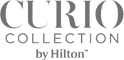 The image shows the logo for "Curio Collection by Hilton," featuring stylized text in a modern font.