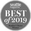 Seattle Magazine's "Best of 2019" Readers' Choice Winner badge in gray.