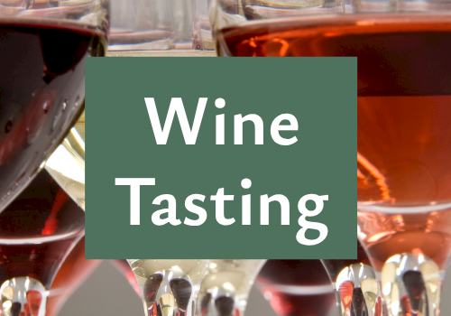 A wine tasting scene with several glasses of red wine, overlaid with the words &ldquo;Wine Tasting.&rdquo;