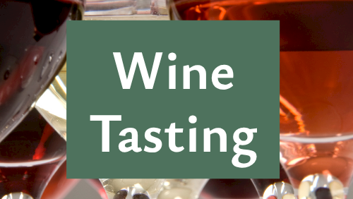 A wine tasting scene with several glasses of red wine, overlaid with the words &ldquo;Wine Tasting.&rdquo;